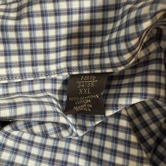 Tasso Elba Non Iron Dress Shirt Mens XXL 18.5 34/35 Blue White Check Cotton - Picture 3 of 4
